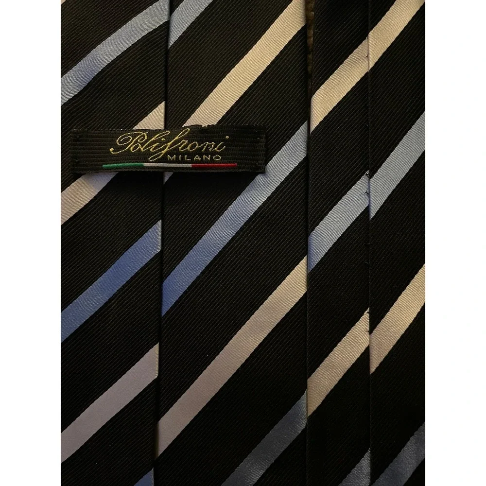 Polifroni Milano Neckwear Tie Blue White Striped Made In Italy 100% Silk JBHS